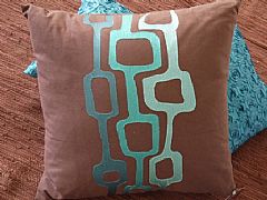 XL 60cm x 60cm SQUARE CUSHION CHOCOLATE WITH AQUA EMBROIDRY